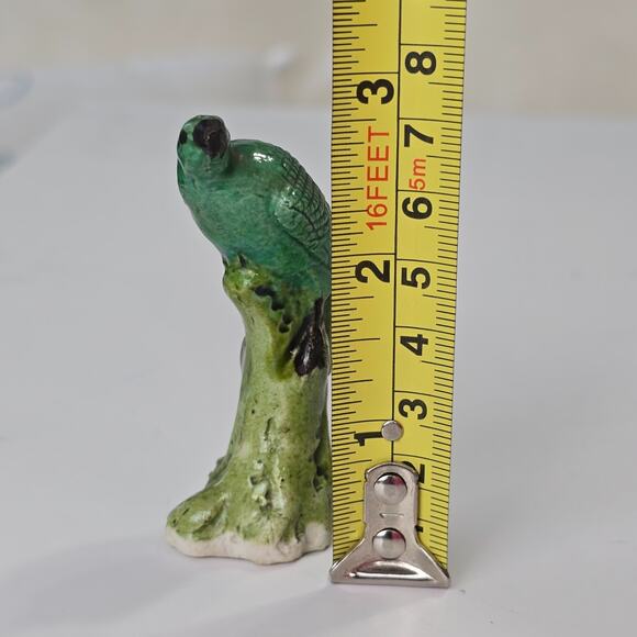 Chinese Miniature Glazed Mud Bird Parrot Green Vintage 3" - Picture 11 of 11